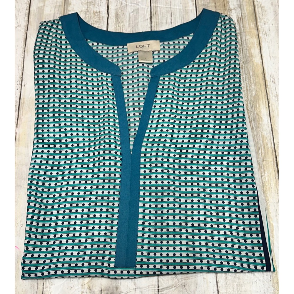 LOFT Womens Teal Blue Geometric Polka Dot Sleeveless Tunic Blouse Size Large